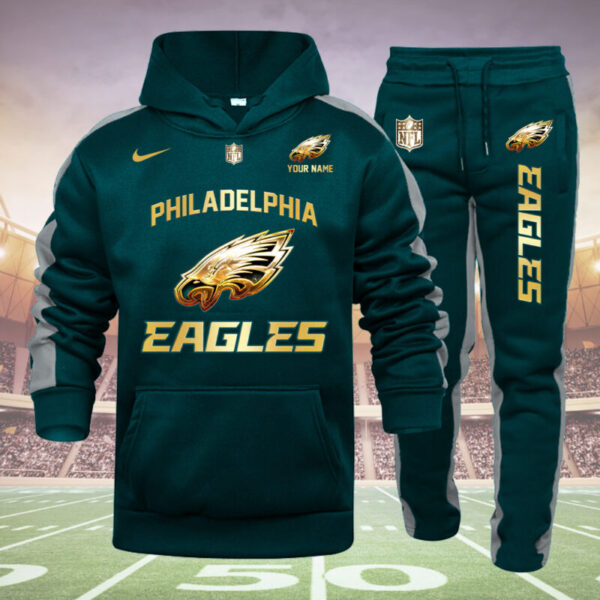 Philadelphia Eagles-NFL 32 Teams Personlized Golden Logo Hoodie Set-SP11012477ID03
