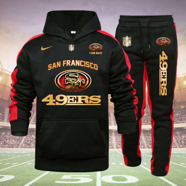 San Francisco 49ers- Personlized Golden Logo Hoodie Set