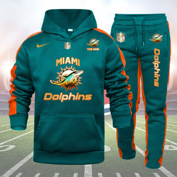 Miami Dolphins-NFL 32 Teams Personlized Golden Logo Hoodie Set-SP11012476ID03
