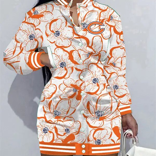 Chicago Bears Women Button Down Jacket Dress AZBTBDJD000004