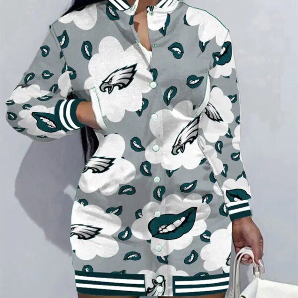 Philadelphia Eagles Women Button Down Jacket Dress AZBTBDJD000284