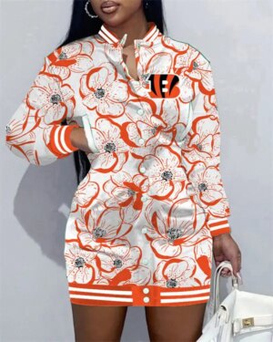 Cincinnati Bengals Women Button Down Jacket Dress AZBTBDJD000099