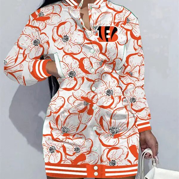 Cincinnati Bengals Women Button Down Jacket Dress AZBTBDJD000099