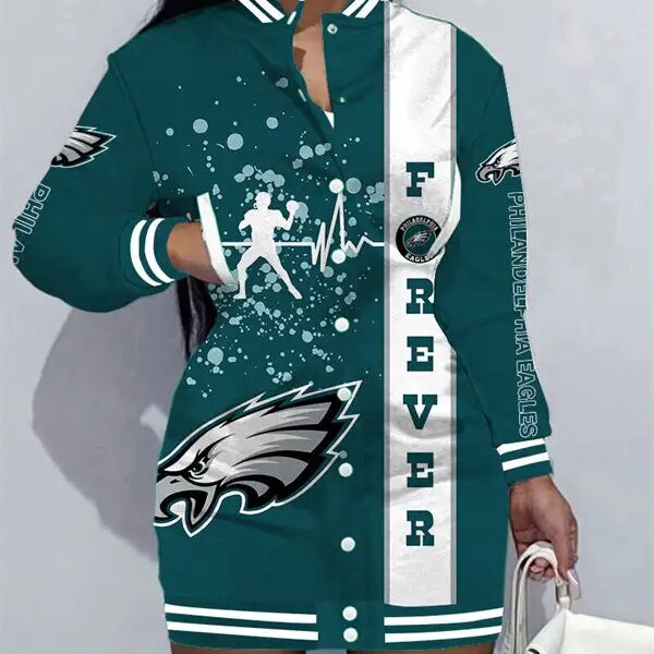 Philadelphia Eagles Women Button Down Jacket Dress AZBTBDJD000287