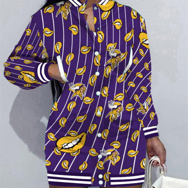 Minnesota Vikings Women Button Down Jacket Dress AZBTBDJD000342