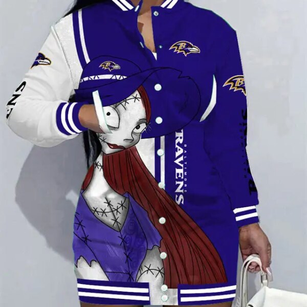 Baltimore Ravens Women Button Down Jacket Dress AZBTBDJD000383