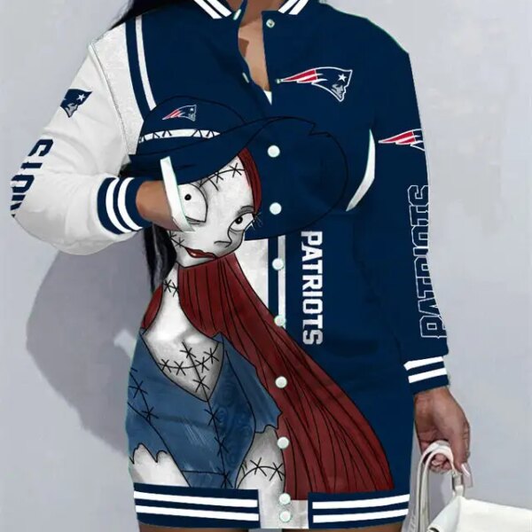 New England Patriots Women Button Down Jacket Dress AZBTBDJD000208