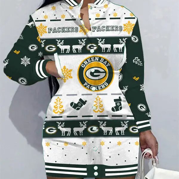 Green Bay Packers Women Button Down Jacket Dress AZBTBDJD000236