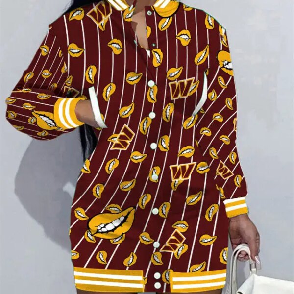 Washington Commanders Women Button Down Jacket Dress AZBTBDJD000277