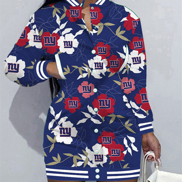 New York Giants Women Button Down Jacket Dress AZBTBDJD000387