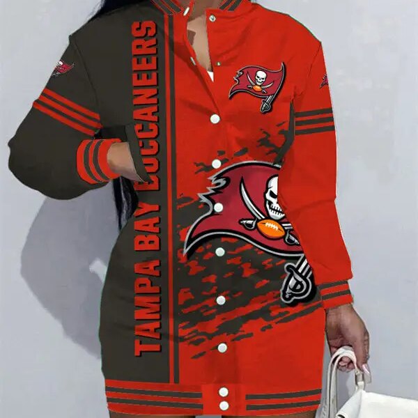 Tampa Bay Buccaneers Women Button Down Jacket Dress AZBTBDJD000195