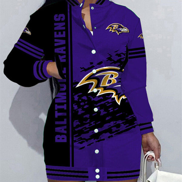 Baltimore Ravens Women Button Down Jacket Dress AZBTBDJD000130