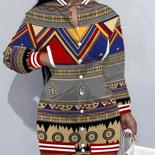 New Orleans Saints Women Button Down Jacket Dress AZBTBDJD000020