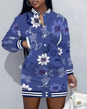 New York Giants Women Button Down Jacket Dress AZBTBDJD000388
