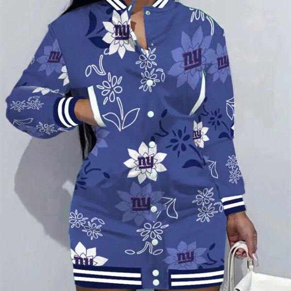 New York Giants Women Button Down Jacket Dress AZBTBDJD000388