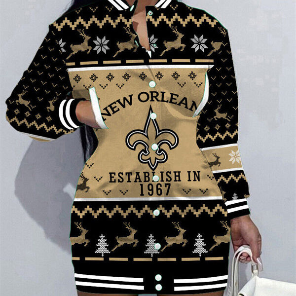 New Orleans Saints Women Button Down Jacket Dress AZBTBDJD000222