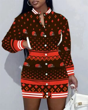 Cleveland Browns Women Button Down Jacket Dress AZBTBDJD000373