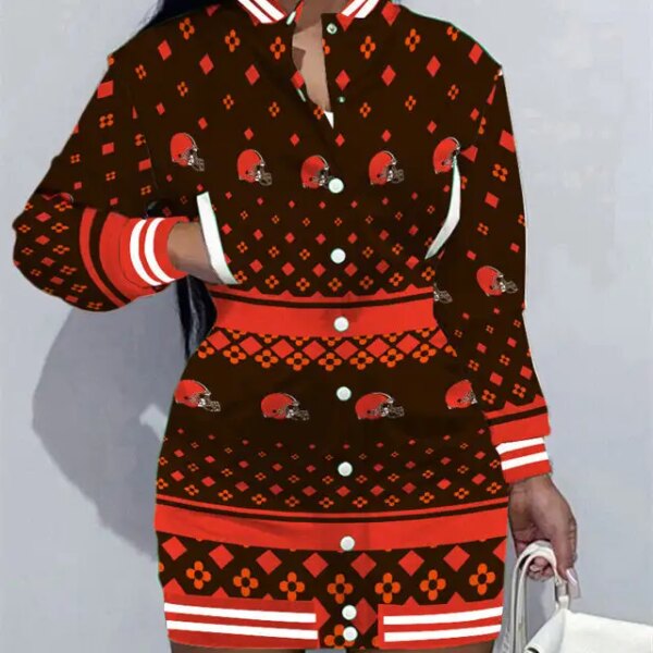 Cleveland Browns Women Button Down Jacket Dress AZBTBDJD000373