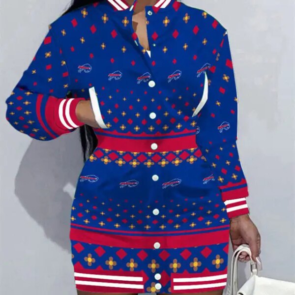 Buffalo Bills Women Button Down Jacket Dress AZBTBDJD000180