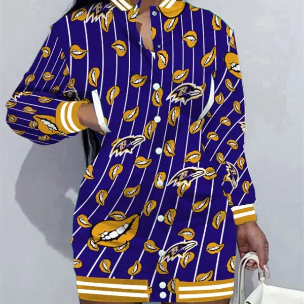 Baltimore Ravens Women Button Down Jacket Dress AZBTBDJD000135