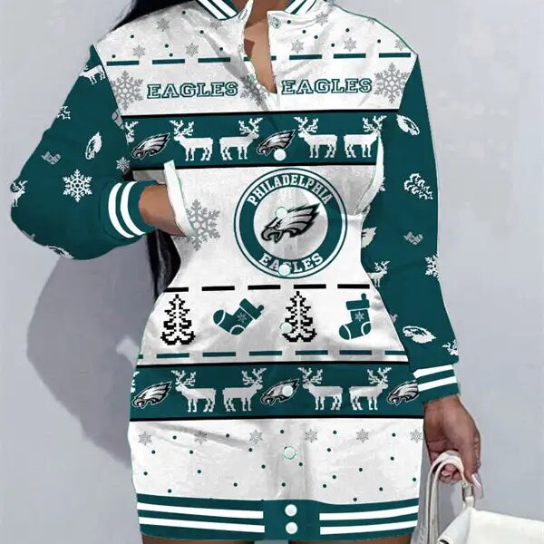 Philadelphia Eagles Women Button Down Jacket Dress AZBTBDJD000088
