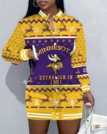 Minnesota Vikings Women Button Down Jacket Dress AZBTBDJD000120