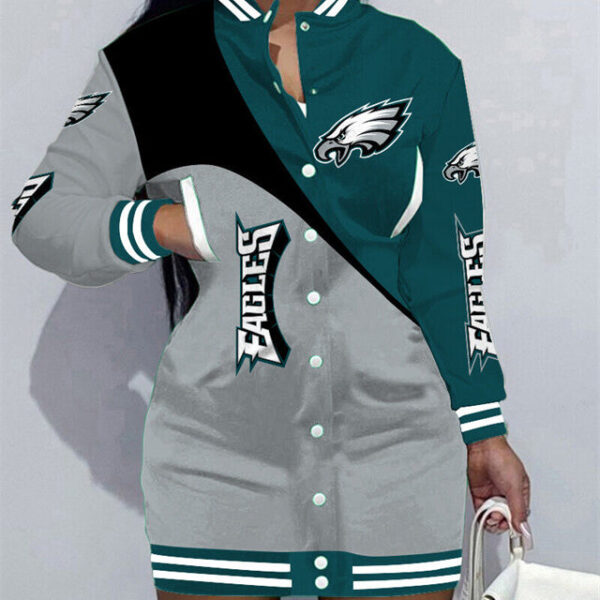 Philadelphia Eagles Women Button Down Jacket Dress AZBTBDJD000082