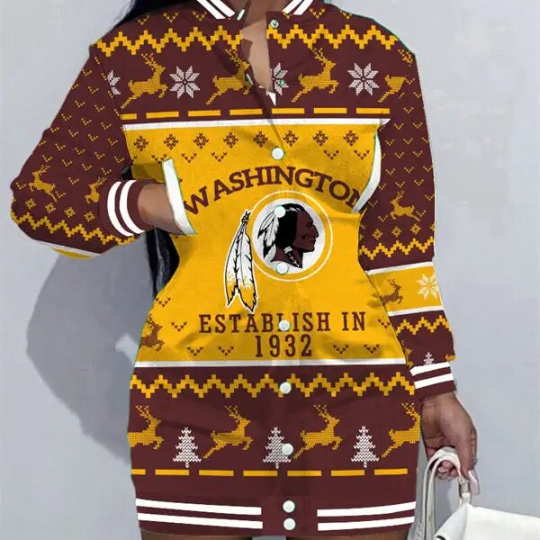 Washington Commanders Women Button Down Jacket Dress AZBTBDJD000083
