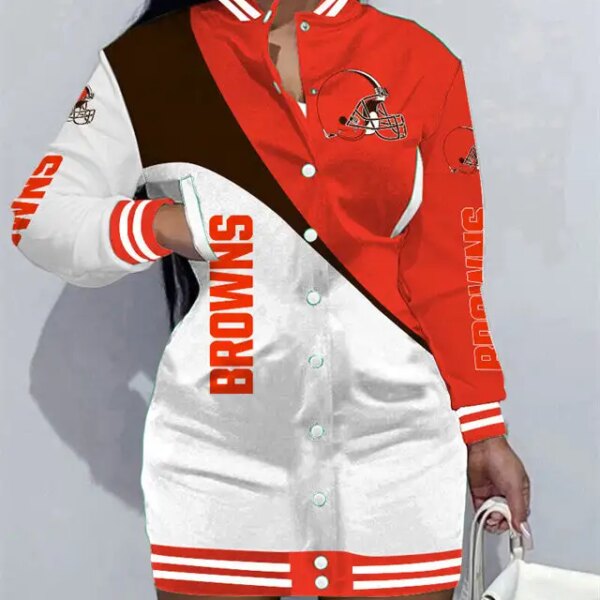 Cleveland Browns Women Button Down Jacket Dress AZBTBDJD000240