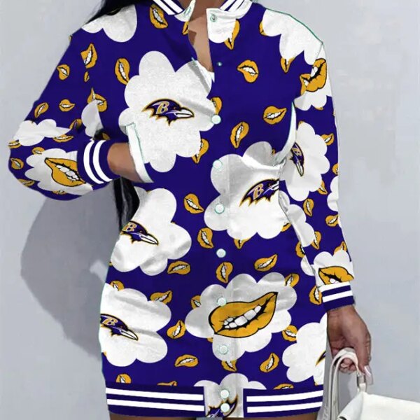 Baltimore Ravens Women Button Down Jacket Dress AZBTBDJD000148