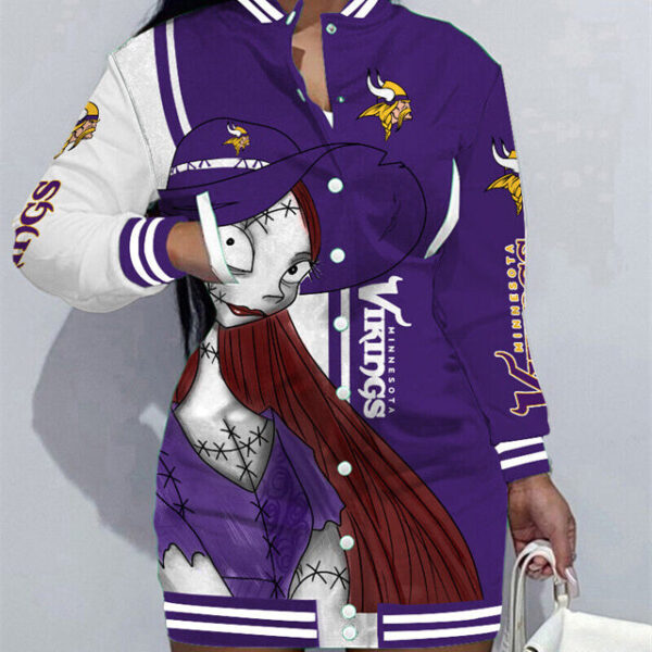 Minnesota Vikings Women Button Down Jacket Dress AZBTBDJD000336