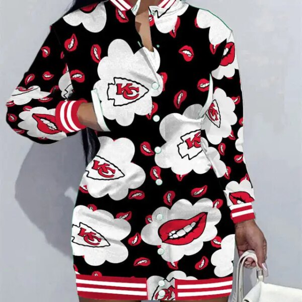Kansas City Chiefs Women Button Down Jacket Dress AZBTBDJD000049