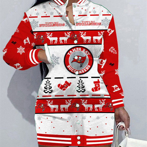 Tampa Bay Buccaneers Women Button Down Jacket Dress AZBTBDJD000038