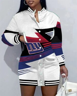 New York Giants Women Button Down Jacket Dress AZBTBDJD000290