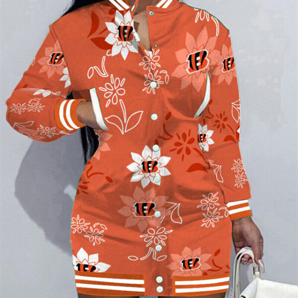 Cincinnati Bengals Women Button Down Jacket Dress AZBTBDJD000100