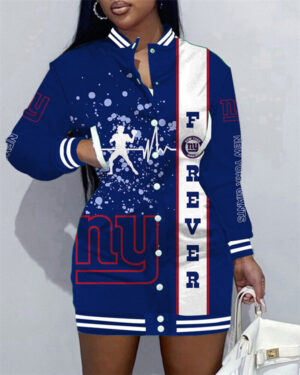 New York Giants Women Button Down Jacket Dress AZBTBDJD000076