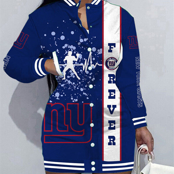 New York Giants Women Button Down Jacket Dress AZBTBDJD000076