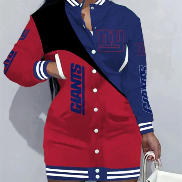 New York Giants Women Button Down Jacket Dress AZBTBDJD000297