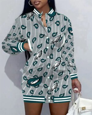 Philadelphia Eagles Women Button Down Jacket Dress AZBTBDJD000282