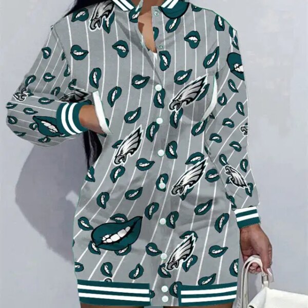 Philadelphia Eagles Women Button Down Jacket Dress AZBTBDJD000282