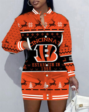 Cincinnati Bengals Women Button Down Jacket Dress AZBTBDJD000312