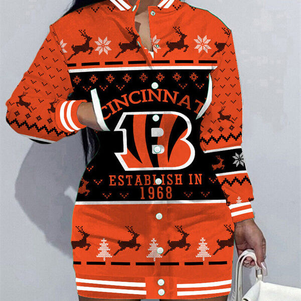 Cincinnati Bengals Women Button Down Jacket Dress AZBTBDJD000312