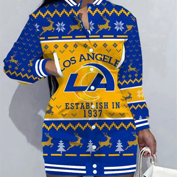 Los Angeles Rams Women Button Down Jacket Dress AZBTBDJD000252