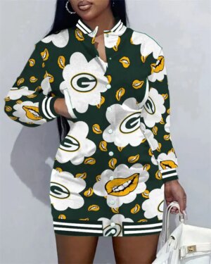 Green Bay Packers Women Button Down Jacket Dress AZBTBDJD000237