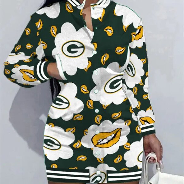 Green Bay Packers Women Button Down Jacket Dress AZBTBDJD000237