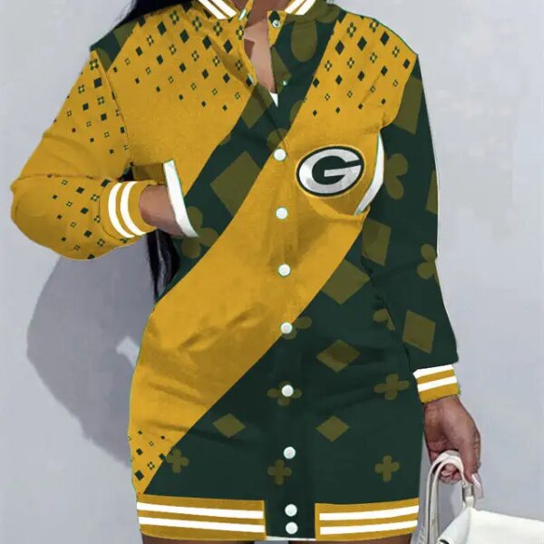 Green Bay Packers Women Button Down Jacket Dress AZBTBDJD000317
