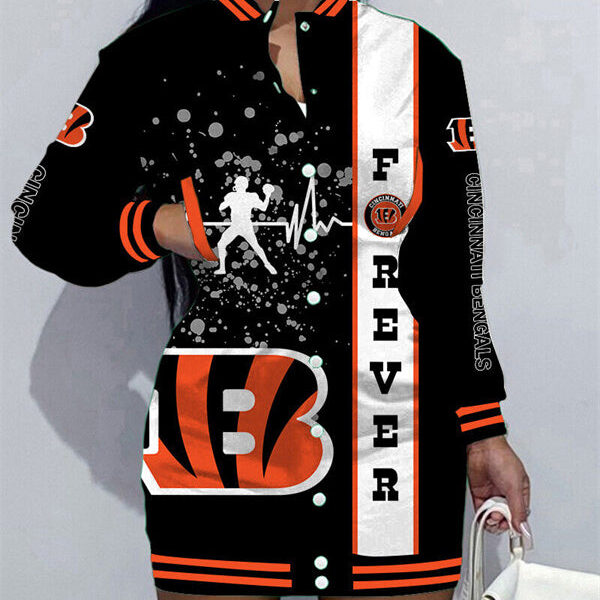 Cincinnati Bengals Women Button Down Jacket Dress AZBTBDJD000098