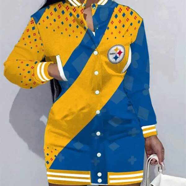 Pittsburgh Steelers Women Button Down Jacket Dress AZBTBDJD000192