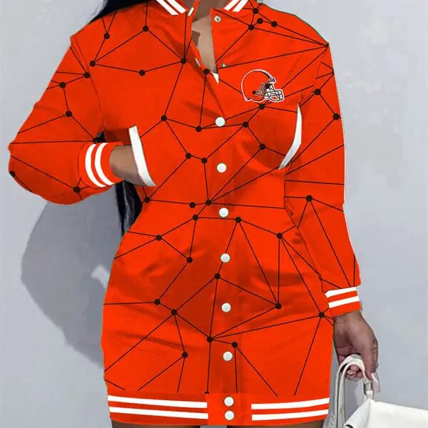 Cleveland Browns Women Button Down Jacket Dress AZBTBDJD000241