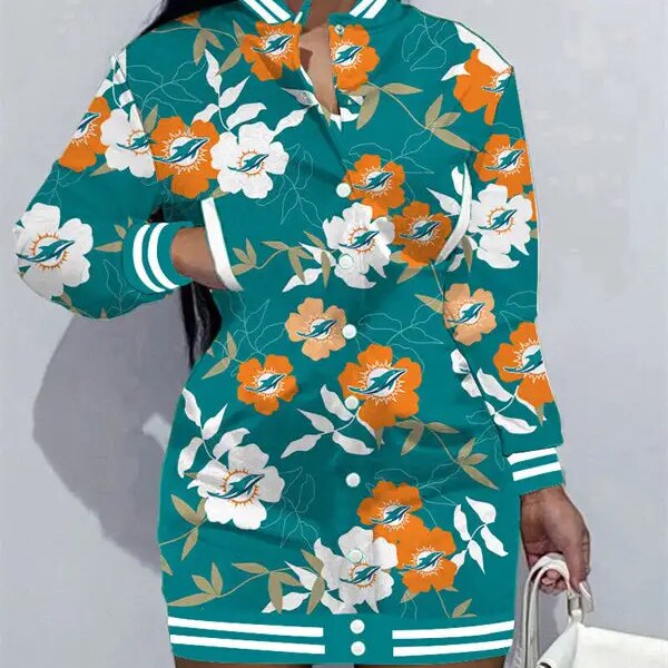 Miami Dolphins Women Button Down Jacket Dress AZBTBDJD000158